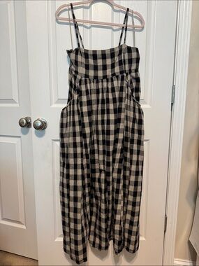 Grade & Gather Black and Cream Gingham Maxi Dress with Spaghetti Straps